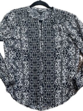 Lucky Brand Black & White Printed Long-Sleeve Blouse
